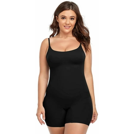 

VASLANDA Women Tummy Control Shapewear Mid-Thigh Bodysuit Spaghetti Strap Seamless Thigh Slimmer for Under Dress