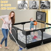 Babyeap Baby Playpen, Play Yard, Toddlers Playards, 50x50 Infant Travel Fence with Basket, Black