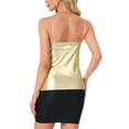 thumbnail image 3 of INSPIRE CHIC Women's Christmas Shiny Party Holographic Sleeveless Slim Fit Metallic Cami Top XL Light Gold, 3 of 6