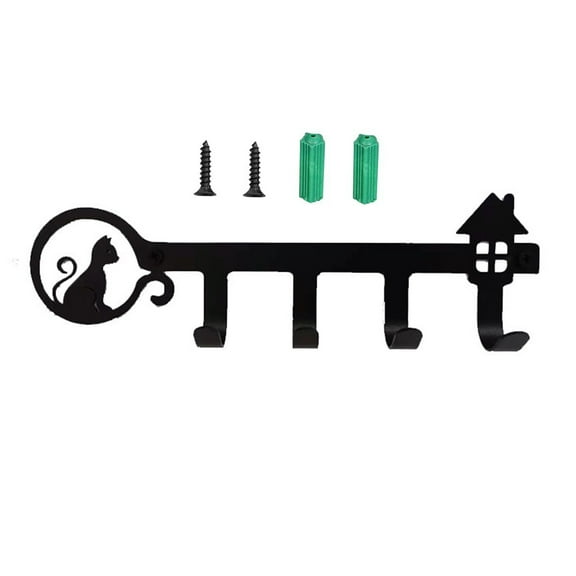 ROCKROK Wall Mounted for Key Holder 4 Hooks Hanging Rack Cute for Cat Decorative with Screws Anchors for Coat Clothes Towel Hat Handbag Organizer