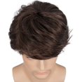 thumbnail image 5 of Pelo corto marrón para hombre, peluca de pelo sintético en capas con flecos, disfraz de fiesta diaria para Halloween, 5 of 5