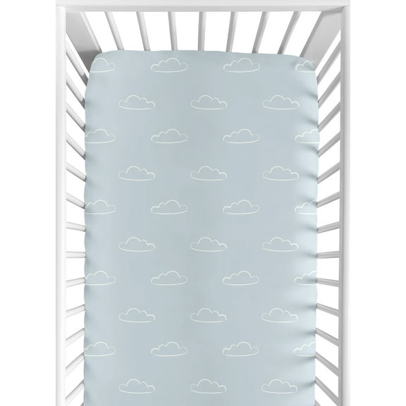 Sweet Jojo Designs Airplane Green and Blue Boy Clouds Print Fitted Crib Sheet