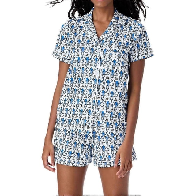 Womens Pajamas Set 2 Piece Button Down Monkey Shorts Set Y2k Preppy Loungewear Pjs