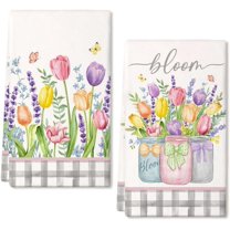 Jbralid Lavender Tulip Spring Kitchen Towels Dish Towels Set of 2, Pink Floral Hand Towels 16x27.5 Inch Drying Dishcloth, Farmhouse Home kitchen Seasonal Spring Decorations