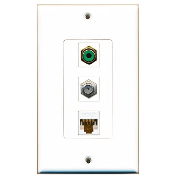 RiteAV - 1 Port RCA Green and 1 Port Coax Cable TV- F-Type and 1 Port Cat6 Ethernet White Decorative Wall Plate Decorative