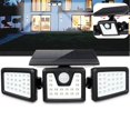 thumbnail image 3 of Luz solar con sensor de movimiento para exteriores, luz de inundación solar, iluminación de 3 cabezales de 270 ° de ancho, luz de seguridad con energía solar, luz de pared impermeable IP65 para patio, 3 of 5