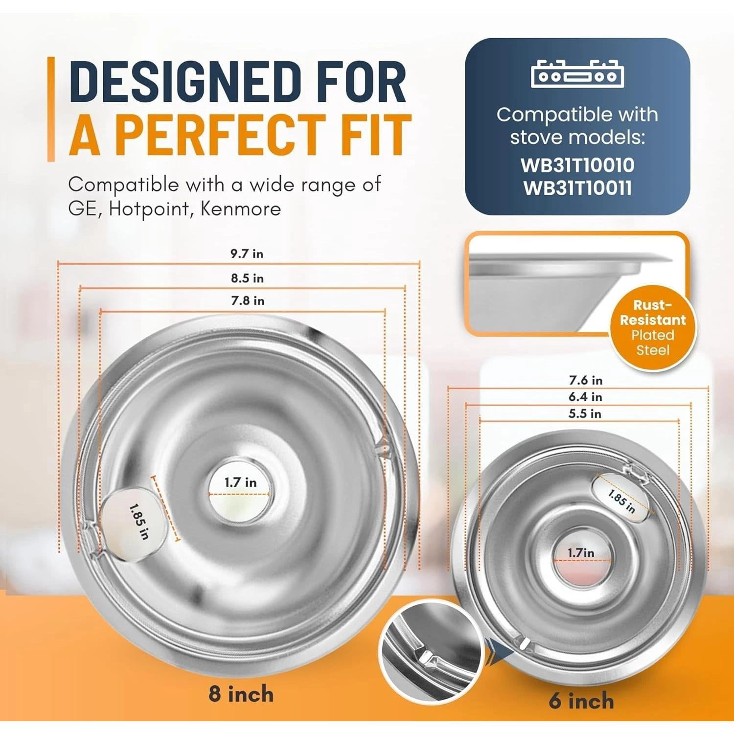 Electric Stove Drip Pans Set of 4 2 x 6-Inch & 2 x 8-Inch Replacement Stove D...