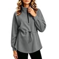 thumbnail image 2 of Bzdzmqm Women Fall Winter Fleece Sweatshirts Long Sleeve Zipper Drawstring Pullover Tops Cozy Warm Basic Solid Cardigan Casual Outfits for Work Travel Daily Wear, Gray XL, 2 of 7