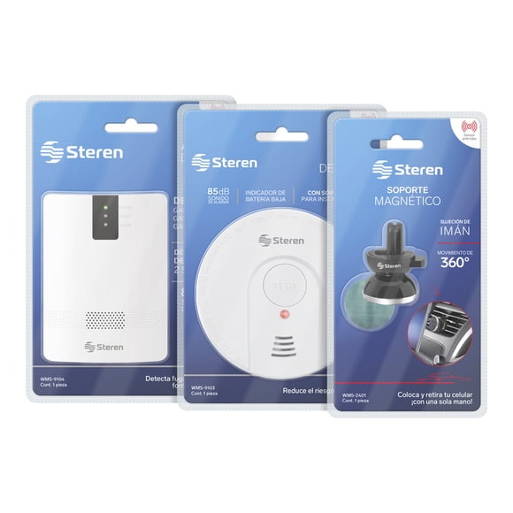 Paquete De Alarmas Humo Y Gas STEREN 2 Piezas + 1 Acc Auto Reg