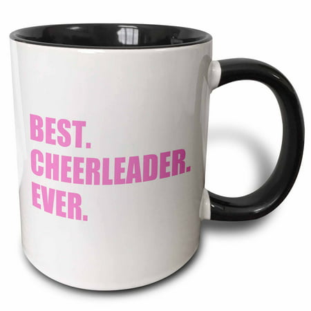 3dRose Pink Best Cheerleader Ever - greatest head or team cheerleading girl - Two Tone Black Mug,
