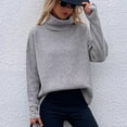 thumbnail image 2 of Lovskoo Sweaters for Women Turtleneck Long Sleeve Solid Color Sweater Top Gray, 2 of 8