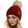 thumbnail image 2 of Clearance! Fdelink Beanie Hat Winter Hats Womens Winter Knitted Hat with Faux Pom Warm Knit Cap for Women Red, 2 of 7