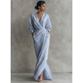 thumbnail image 3 of Brown Linen-Blend Wrap Maxi Dress V-Neck Batwing Sleeve Side Slit Elegant Evening, 3 of 7