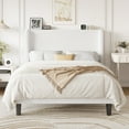 thumbnail image 2 of Einfach Full Luxury Channel-Tufted Corduroy Velvet Platform Bed Frame with Wingback Headboard, Off-White, 2 of 10