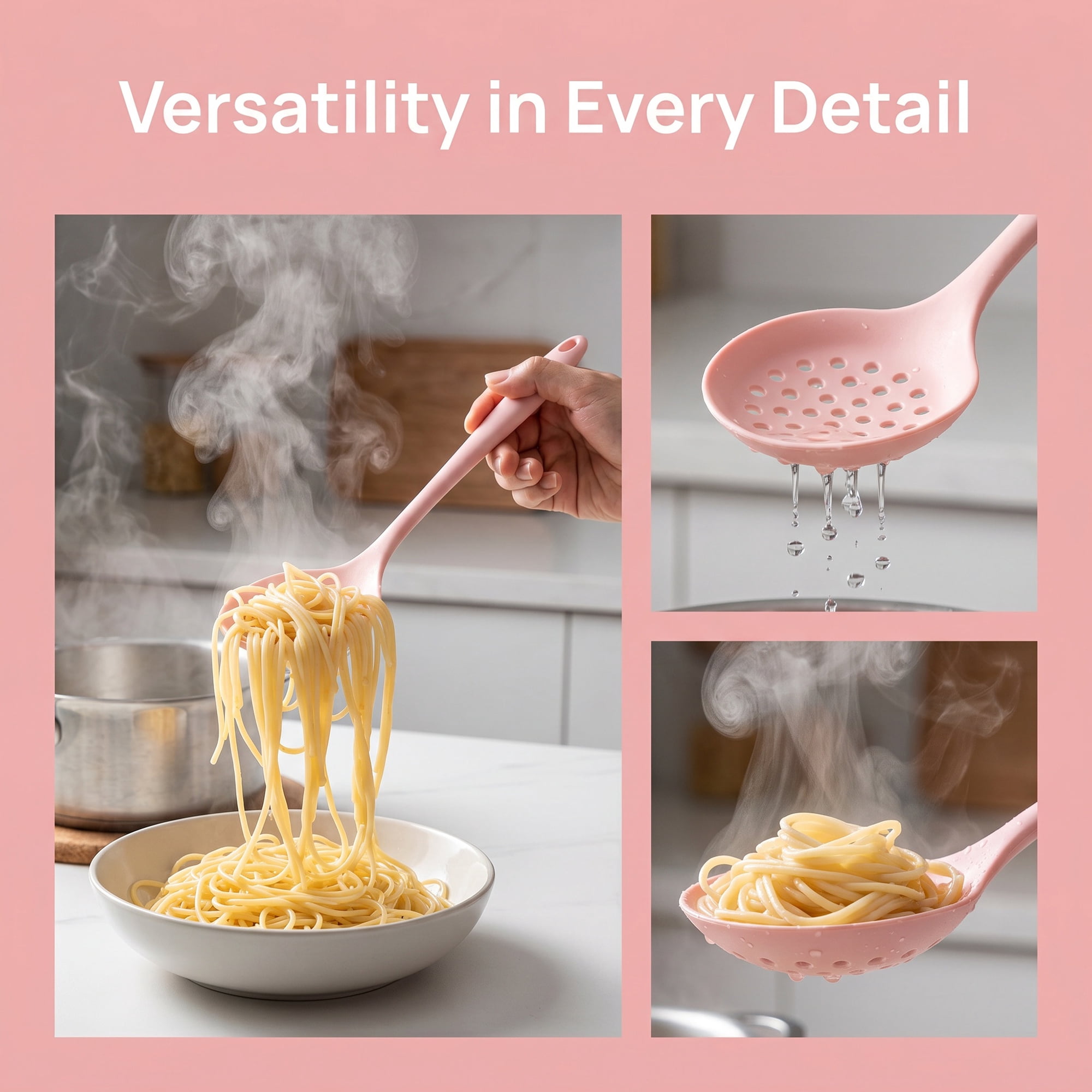 Unique Bargains 5 Pcs Silicone Essential Kitchen Cooking Utensil Set Light Pink