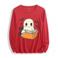 thumbnail image 2 of Xdegoge Women Cute Ghost Reading Book With Cat Long Sleeve T-Shirts Kawaii Halloween Graphic Tees Casual Crewneck Loose Fit Fall Pullover Tops Shirts, 2 of 7
