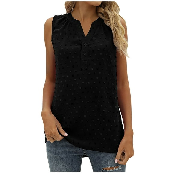 ZyeKqe Womens V Neck Tank Tops Business Casual Blouses Summer Sleeveless Top Dotted Work Shirts
