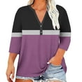 thumbnail image 2 of Ounisa Women's Tops Floral Stripe Print 3/4 Length Sleeve Pleated Front V Neck Button Tunic T Shirts, 2 of 5
