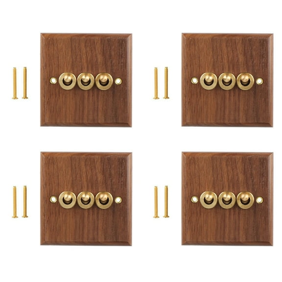 4X Retro American Industrial Style Light Switch Socket,Solid Wood Brass Toggle Switch Plate, Antique Home Stay Switch(3)