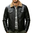 thumbnail image 3 of Atkumj Mens Bomber Jacket Fashion Turn Down Collar Button Outdoor Faux Leather Jacket Casual Solid Color Fleece Lined Warm Jackets for Men XS, 3 of 10