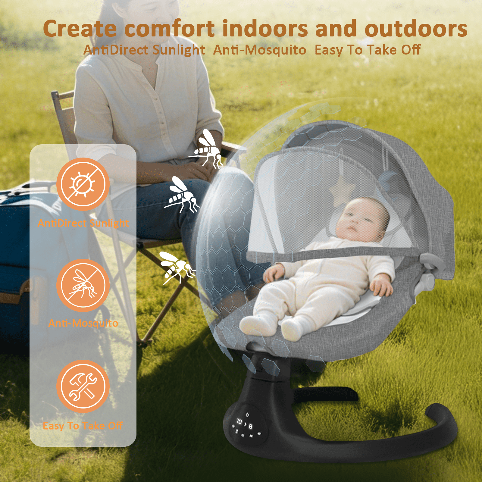 G TALECO GEAR Baby Swings for Infants, Electric Swing for Baby 0-12 Month, Indoor Baby Swing for Newborn Girl Boy, Gray
