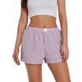 thumbnail image 3 of Pantalones cortos de pijama a cuadros para mujer, con botones, elásticos, de cintura alta, estilo vintage, para verano, 2024, informales, sueltos y rectos, 3 of 5