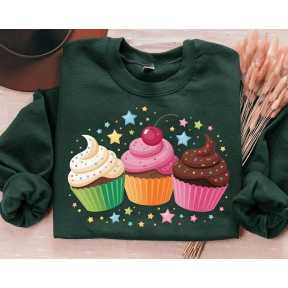 Cupcake Trio Sweatshirt: Stars & Sprinkles Baker Hoodie TSHIRT All Size S-5XL