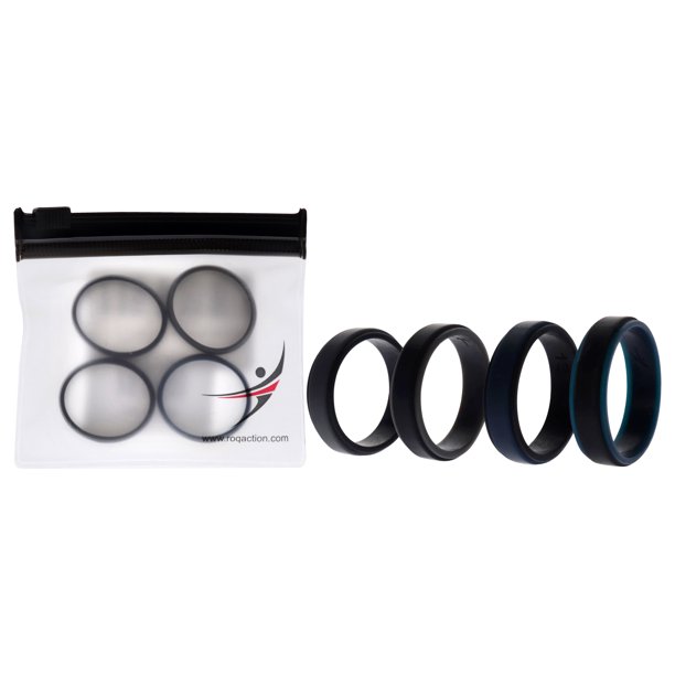 Juego de anillos escalonados de boda de silicona de 2 capas - Negro-azul de ROQ para hombre - Anillo de 4 x 13 mm