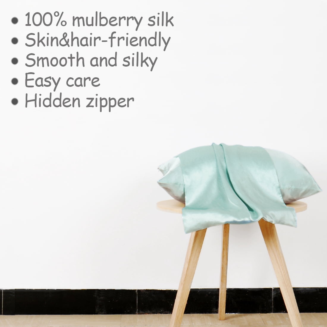 Unique Bargains 1 Piece 100% Silk Pillowcase Light Green Queen