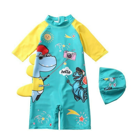 Toddler Children Swimwear Suit Print UV Kids Boys Summer Beach Clothes Bathing Suit Swimming Diving One Piece Swimsuit With Cap A36