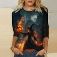thumbnail image 2 of KIHOUT Women's Halloween Printed 3/4 Sleeve Blouse - Round Neck Casual Top with Witch Ghost Design for Fall Season Fashion & Comfort, 2 of 4