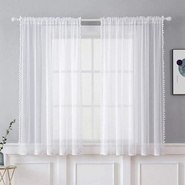 Meaddhome White Gauze Screening, Rod Pocket Top Curtains