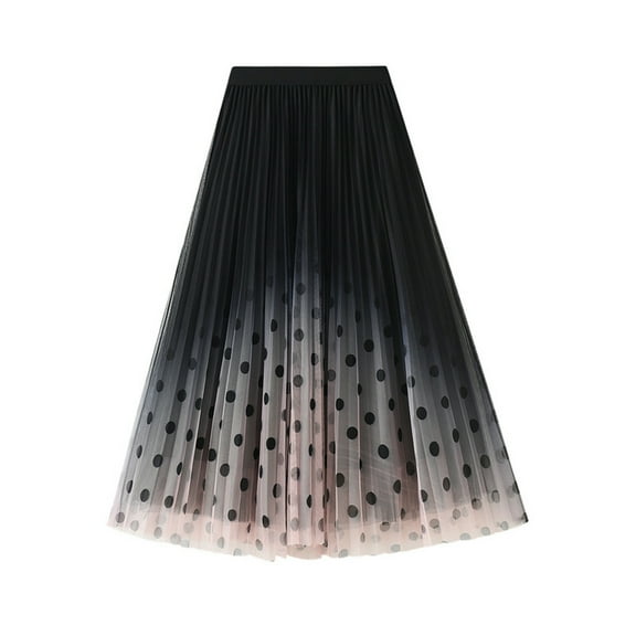 Pntutb Womens Skirt,Women's Gradient Wave Spots Double Layer Mesh High Waist Pleated Skirt Swing Skirt