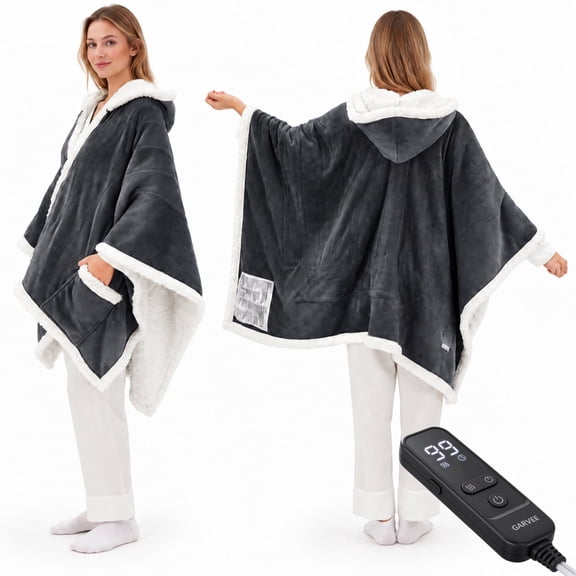 GARVEE 50“ x 60” Wearable Heated Blanket with Hood & Pockets, 10 Heat Settings