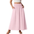 thumbnail image 2 of Qzwdhjm Eyelet Maxi Skirts for Women with Pockets Smocked Waist Tiered Skirt Solid Loose Casual Skirts Summer Flowy Skirt, 2 of 7