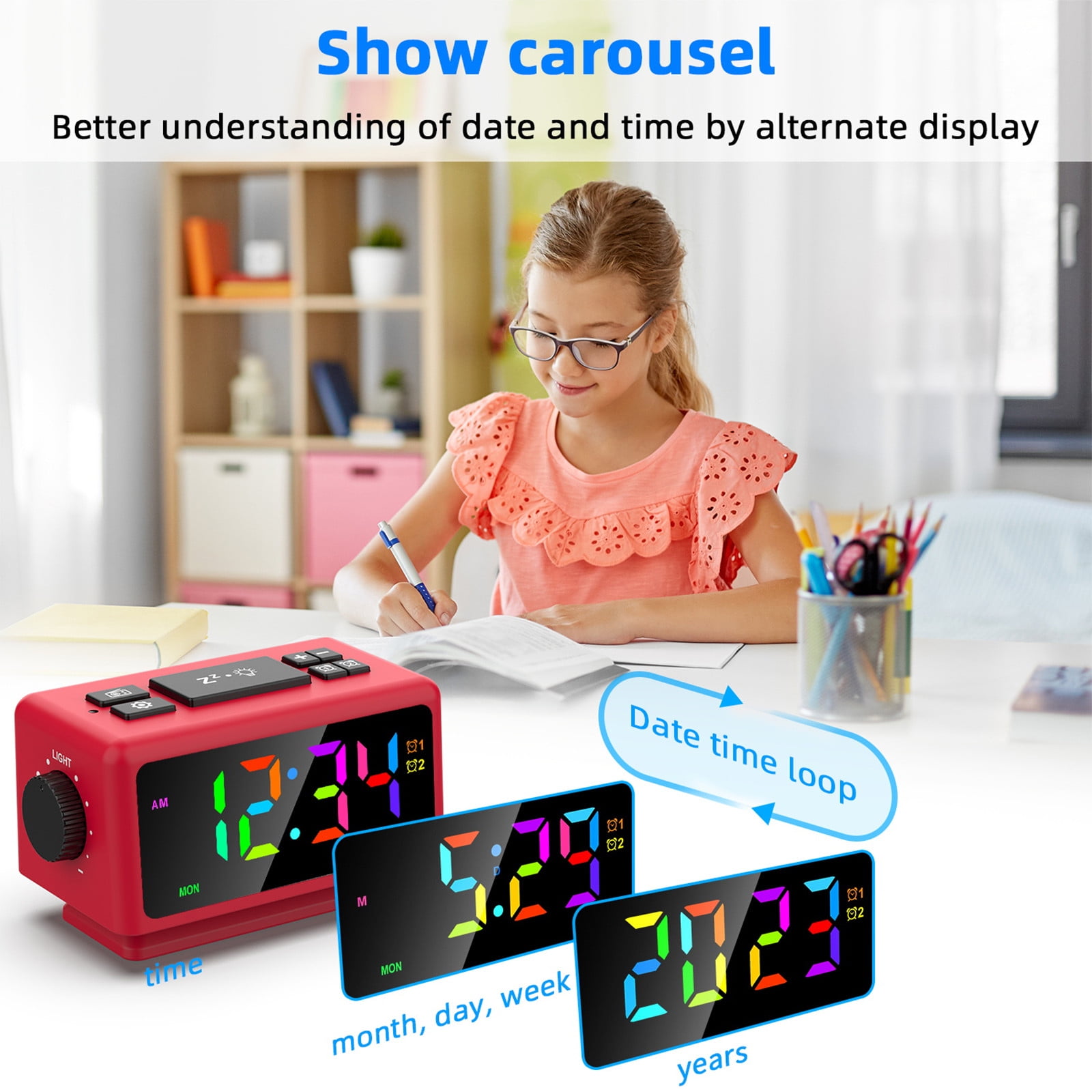 SINIMOKO Perpetual Calendar FM Radio Alarm Clock RGB Colorful Mirror Large Screen Display Electronic Clock Suitable For Giving Holiday Gifts,Father's Day Gifts for Husband