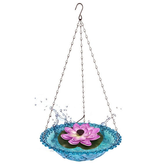 Lotus Shaped Hanging Bird Bath - Multi-Functional Water Fountain & Hummingbird Feeder | Solar Powered Bubbler Birdbath for Outdoor Garden Decor | Weather-Resistant