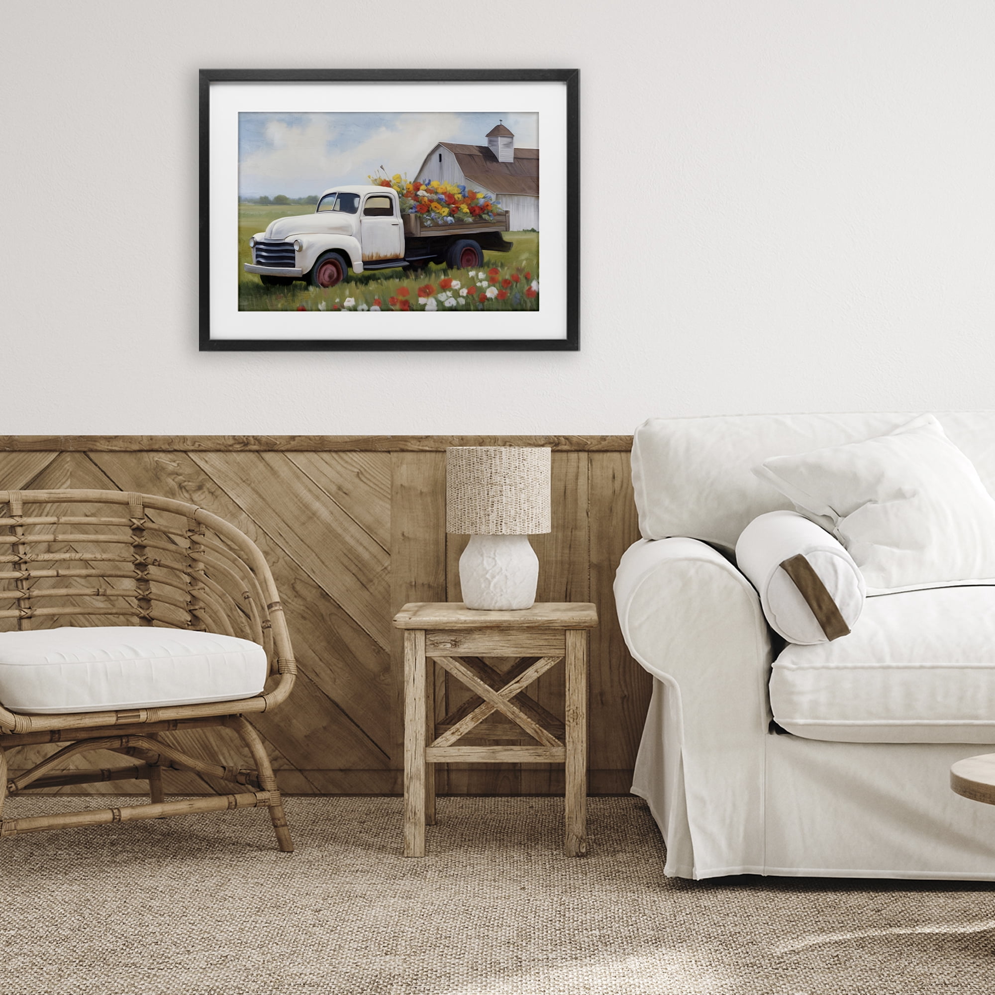 Stupell Industries White Delivery Floral Truck Black Framed Print Under Glass, design by Kim Allen