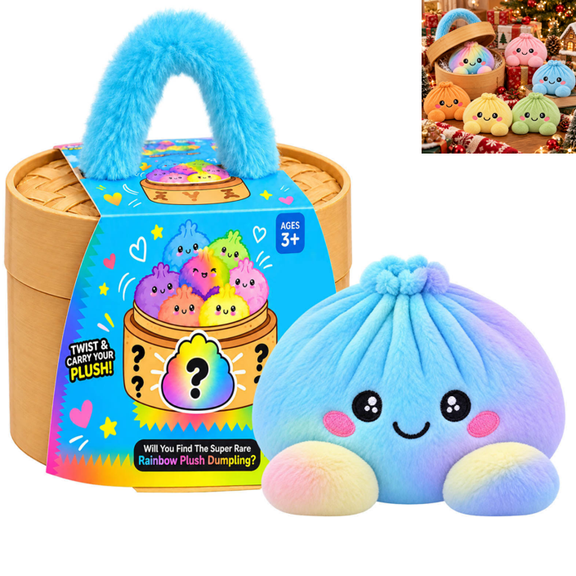 2026 New Mystery Rainbow Plush Dumpling Squishy, Cute Stuffed Dumpling Squishies Plushies Fidget Toy with Simulated Steamer & Fuzzy Handle