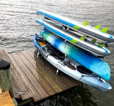 StoreYourBoard 4 Kayak Dock Storage Rack, Outdoor over The Water Mount,  Heavy-Duty Metal Stand, Holds 400 lbs