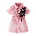 thumbnail image 1 of Conjunto de 3 piezas de boina con pantalones cortos de manga larga y tiras para niños, pantalones cortos con cuentas y flores grandes, top de poliéster para niña, 1 of 5