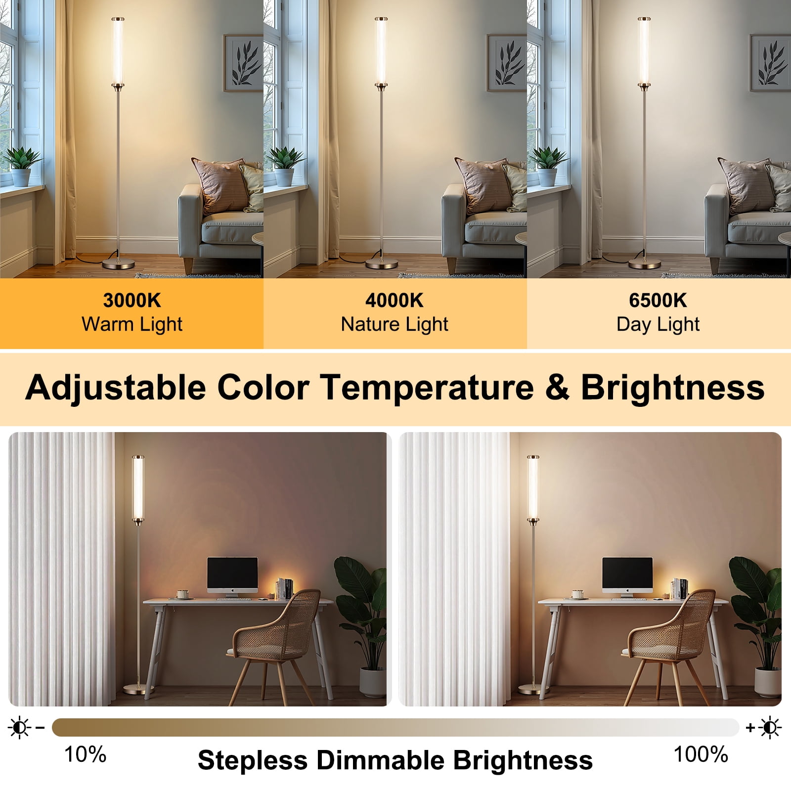 69" Floor Lamp, Smart RGBCW LED Corner Lamp with App & Remote Control, 16 Million Colors & 200+ Scene, Music Sync, Timer Setting, 1500 Lumen, Standing Lamp for Living Room, Bedroom, Gaming Room, Gold