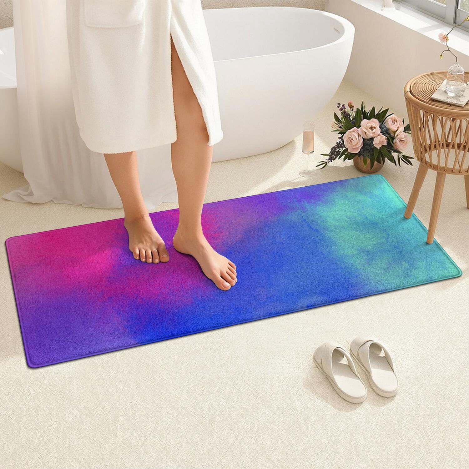 24x60 Inch Ultra Soft Faux Bath Mat Non Slip Absorbent Microfiber Bathroom Rug, Liquid & Marble Print