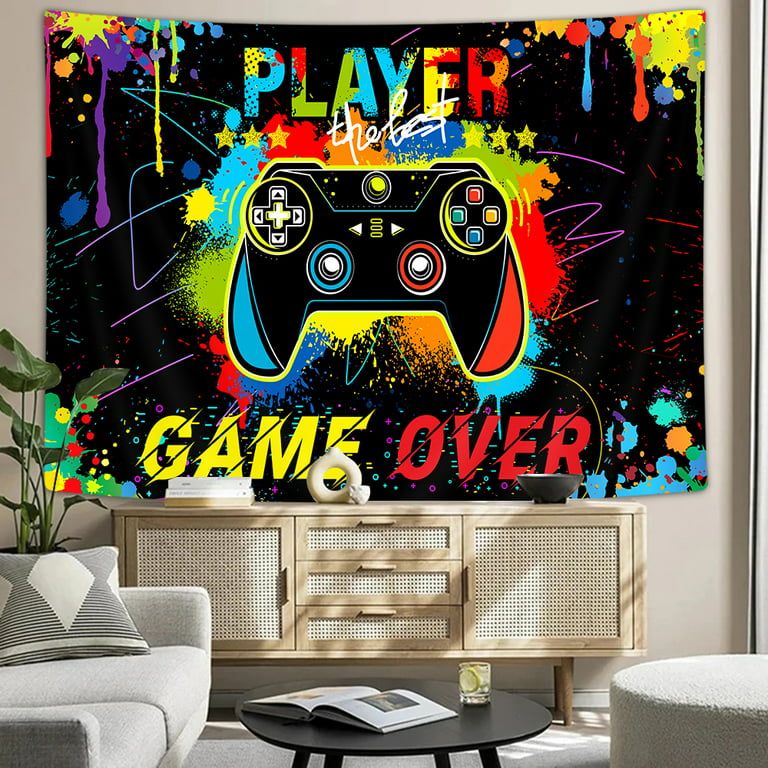 Galmaxs7 Gaming Tapestry Gaming Room Decor Wall Hanging JUST FIVE MORE  MINUTES Cool Neon Blacklight Tapestries Conceptual Abstraction Modern  Controller for Men Adults Teen Boys Bedroom Accessories 80x60 Inches