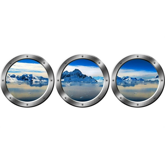 VWAQ Porthole Window Decals For Wall, Arctic Wall Decal - Glacier Wall Art -SPW23 (Silver, 14" Diameter)