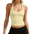 thumbnail image 2 of Crop Halter Tank Tops for Women Casual V Neck Knit Slimming Camisole Top Y2k Going out Tops Summer Outfits, 2 of 6