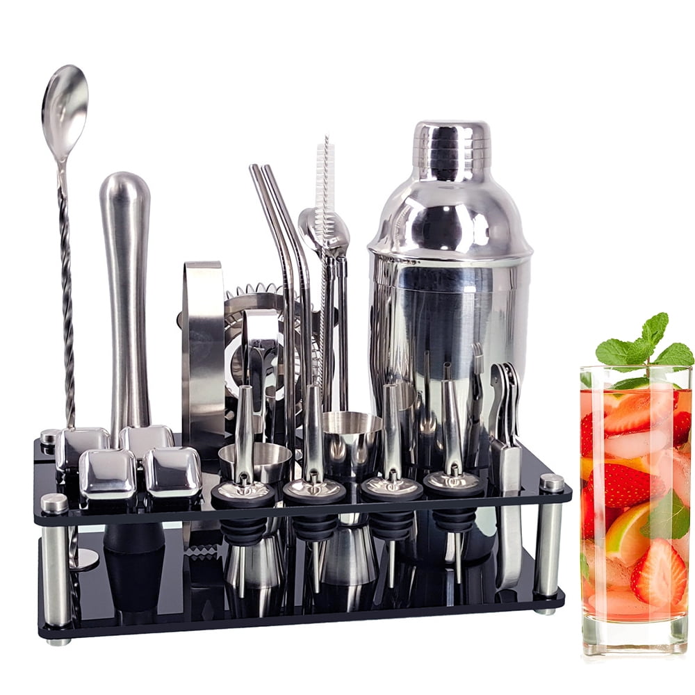 Cocktail Shaker Set, 23-Piece Boston Stainless Steel Bartender Kit with  Acrylic Stand & Cocktail Recipes Booklet, Professional Bar Tools for Drink  Mixing, Home, Bar, Party (Include 4 Whiskey Stones) : : Home