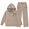 thumbnail image 6 of CPNG Toddler Girls Sportswear Set Teen Girls Long Sleeve Bow Print Hoodie Sweatshirt and Sweatpant 2 Pcs Outfits Set(Khaki,11-12 Years), 6 of 8