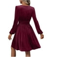 thumbnail image 4 of Meichang Women's Velvet Dress V Neck Wrap Long Sleeve A-Line Wedding Guest Dresses formal Evening Party Cocktail Gown Flowy Ball Mini Dresses, 4 of 9