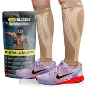 BLITZU Calf Compression Sleeves For Women & Men Leg Compression Socks for Runners, Shin Splint, Recovery from Injury & Pain Relief Great for Running, Maternity, Travel, Nurses Nude S-M
